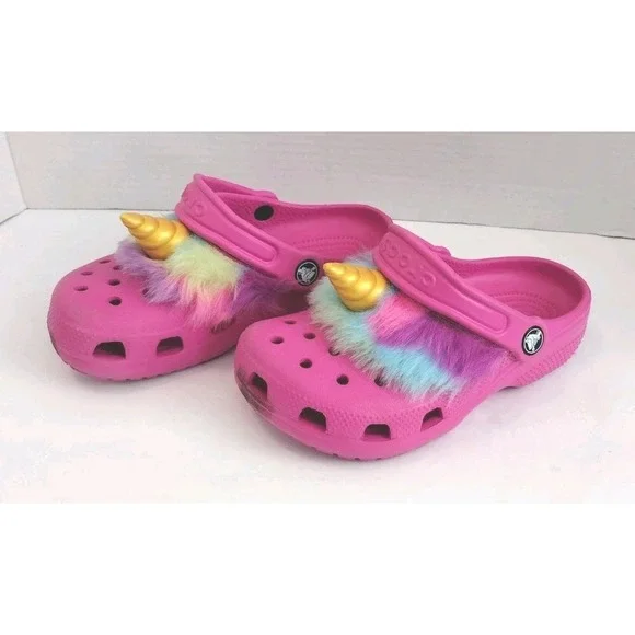 CROCS | Shoes | Crocs Girls Hot Pink Unicorn Rainbow Fur  display picture 1